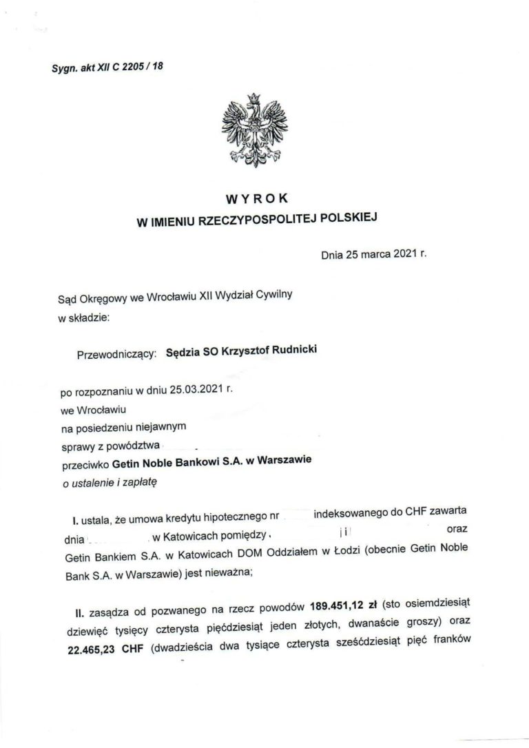 Sąd Okręgowy we Wrocławiu – Getin Noble Bank S.A.