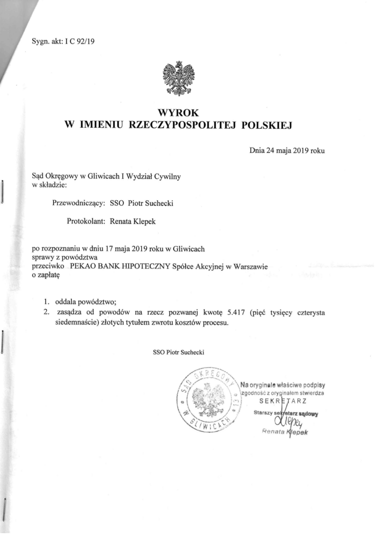 Sąd Okręgowy w Gliwicach – PEKAO Bank Hipoteczny S.A.