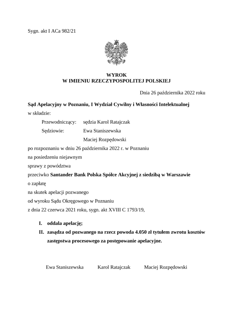 Sąd Okręgowy w Poznaniu – Santander Bank Polska S.A.